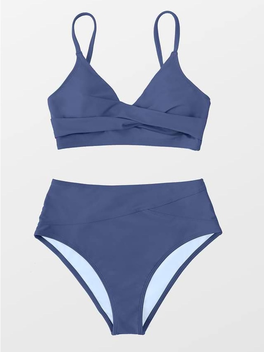 Cupshe V-neck Twist Bra & Spliced High Waist Bikini Set | Blue